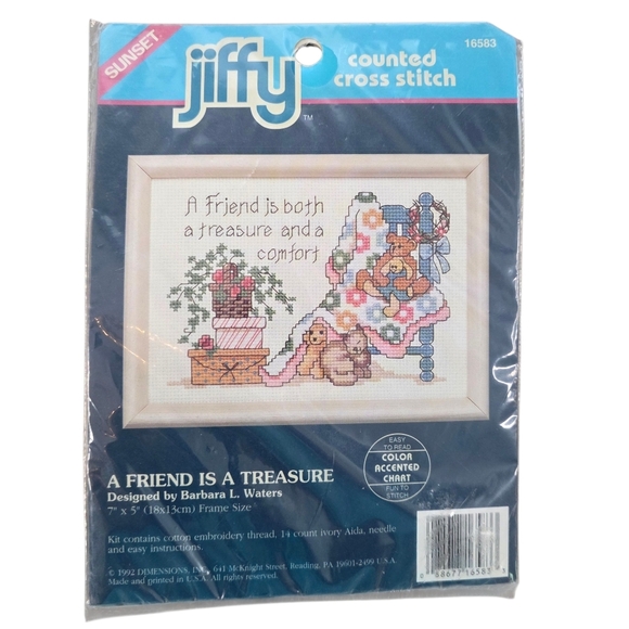 Vintage 1992 Sunset Jiffy Counted Cross Stitch Kit - A Friend is a Treasure New - Picture 1 of 4